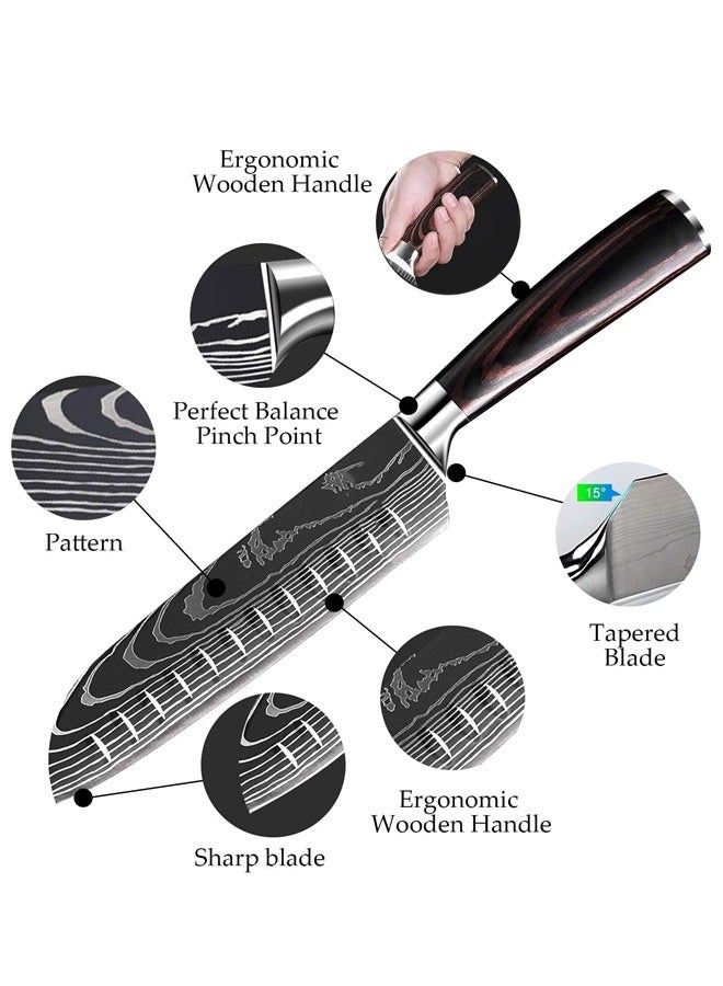 Osowake Santoku Knife 7 inch, Professional Kitchen Knives High Carbon Stainless Steel With Pakkawood Handle, Meat Vegetable Fruit Cutting for Home & Restaurant - Image 2