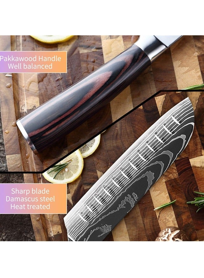 Osowake Santoku Knife 7 inch, Professional Kitchen Knives High Carbon Stainless Steel With Pakkawood Handle, Meat Vegetable Fruit Cutting for Home & Restaurant - Image 3