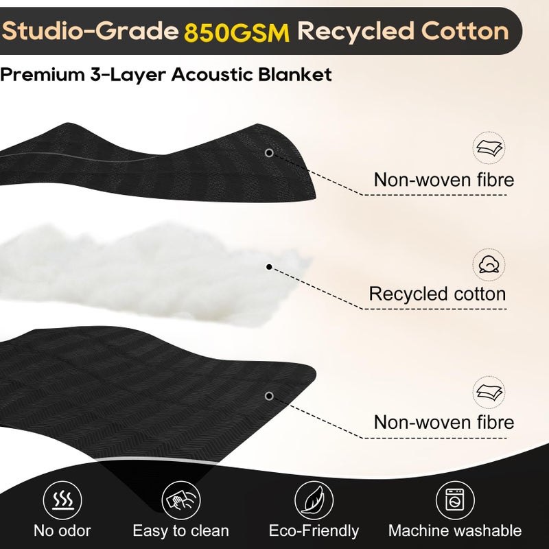 Saree 2 Pack Large Sound Dampening Blankets - 96" x 80" Heavy Duty 850GSM Acoustic Sound Blankets for Studio, Noise Reduction in Rooms, Home Theaters | Grommets for Easy Hanging, Light Blocking - Image 3