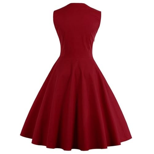 KILLREAL Women's Vintage Polka Dot Print A-Line Sleeveless Cocktail Party Casual Dress Wine Red Large - Image 2