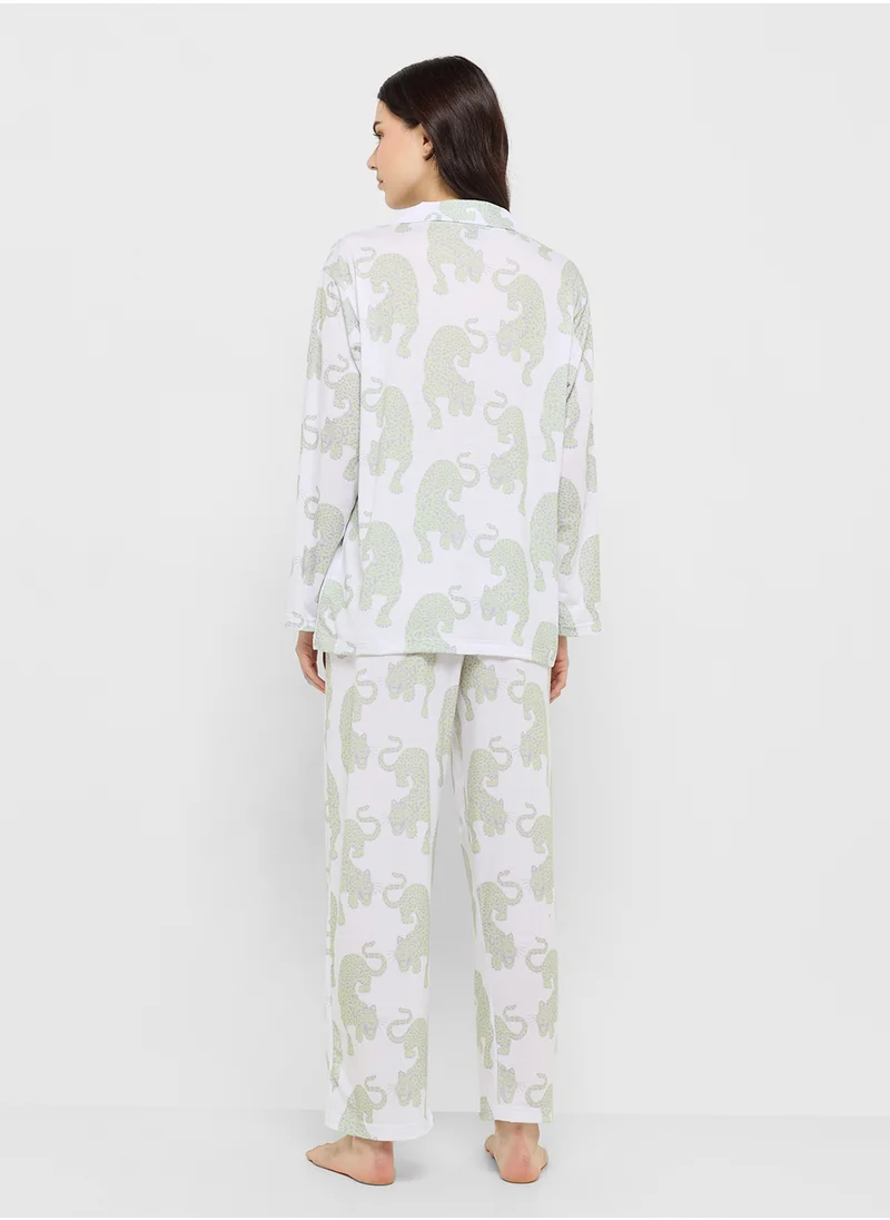Ginger Cotton Button Up Shirt & Pyjama Set