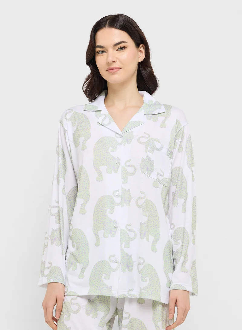 Ginger Cotton Button Up Shirt & Pyjama Set