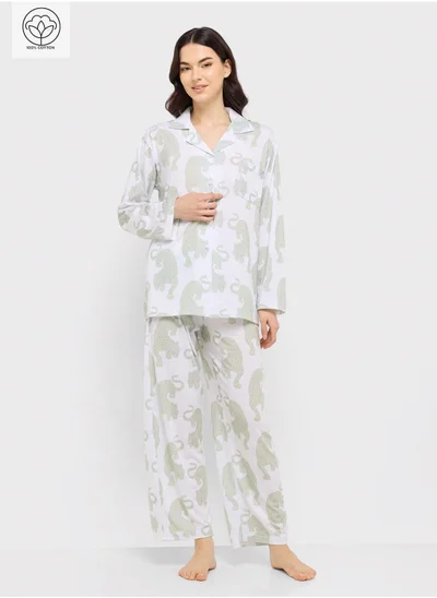 Ginger Cotton Button Up Shirt & Pyjama Set