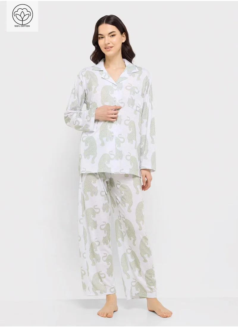 Ginger Cotton Button Up Shirt & Pyjama Set