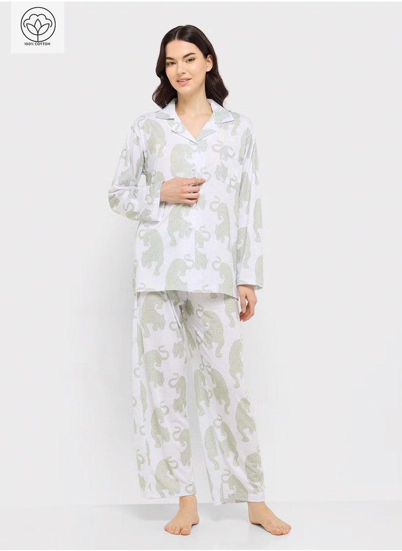 Ginger Cotton Button Up Shirt & Pyjama Set - Image 1
