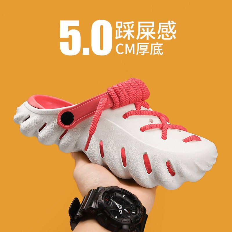 [] Niche Non-Slip Cave Shoes Men'S Summer Distinctive Outfit Diy Shoelace Toe Beach Shoes - Image 2