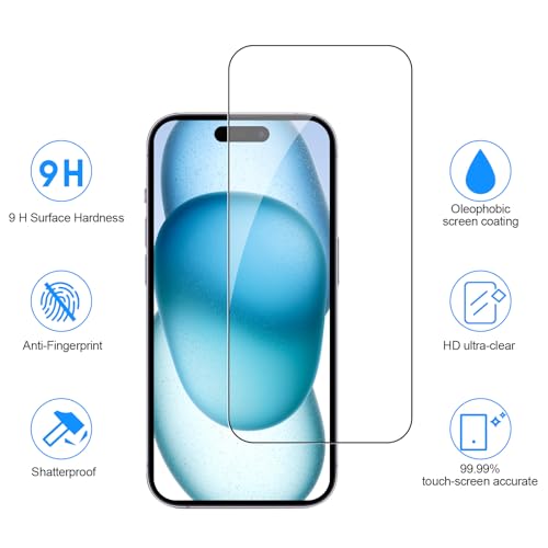 SIBEITU 3 Pack Screen Protector for iPhone 15 Plus with 3 Pack Camera Lens Tempered Glass Protector, 6.7 Inch HD Clear 9H Hardness Full Coverage, Scratch Resistent, Easy Installation, Bubbles Free - Image 2
