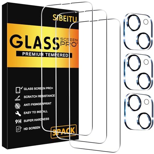 SIBEITU 3 Pack Screen Protector for iPhone 15 Plus with 3 Pack Camera Lens Tempered Glass Protector, 6.7 Inch HD Clear 9H Hardness Full Coverage, Scratch Resistent, Easy Installation, Bubbles Free - Image 1