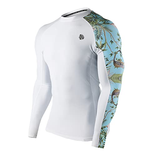 ADOREISM Men's Splice Compression Long Sleeve Rash Guard Surf Swim Shirt UV Sun Protection UPF 50+ (White Forest,XL) - Image 1