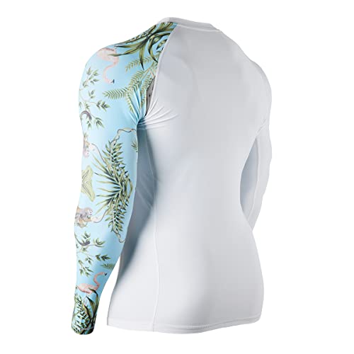 ADOREISM Men's Splice Compression Long Sleeve Rash Guard Surf Swim Shirt UV Sun Protection UPF 50+ (White Forest,XL) - Image 4