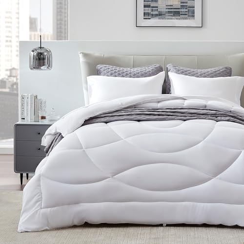 SLEEP ZONE Queen Comforter Duvet Insert Down Alternative Reversible Comforter Lightweight Soft and Breathable Bedding All Season White