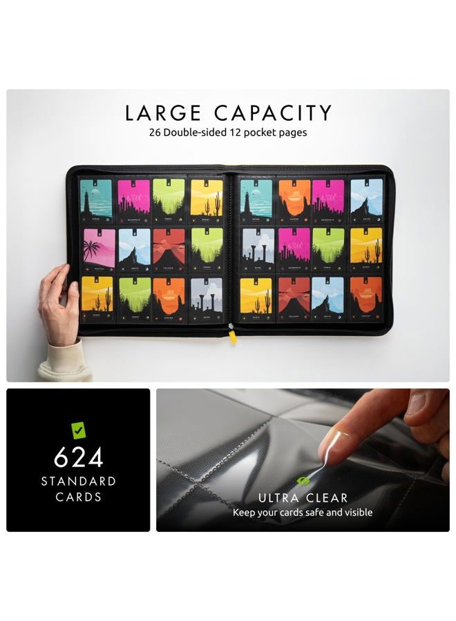 Vault X 12 XL Pocket Trading Card Zip Binder - 624 cards, Premium Exo-Tec Album Material, 26 Side-Loading Pages, Folder for Collectible Card Games, Sports, TCG (Yellow) - Image 3