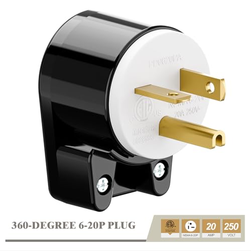acbroad USA 3-Prong Male AC Plug, Right Angle ETL Nema 6-20P 3 Pole DIY Rewirable , 20A 250V USA 3Pin AC Connector, 12 Direction Rotatable Plug - Image 2