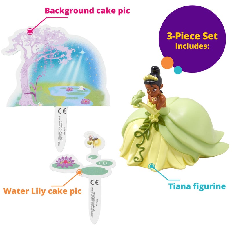 DecoPac DecoSetÂ® Disney Princess Tiana Cake Topper, 3-Piece Cake Decoration With Tiana And Frog Figurine, Water Lily Pic, And Background Scenery Pic - Image 4