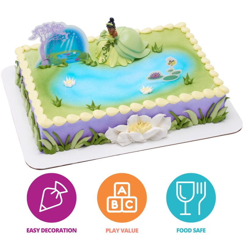 DecoPac DecoSetÂ® Disney Princess Tiana Cake Topper, 3-Piece Cake Decoration With Tiana And Frog Figurine, Water Lily Pic, And Background Scenery Pic - Image 2