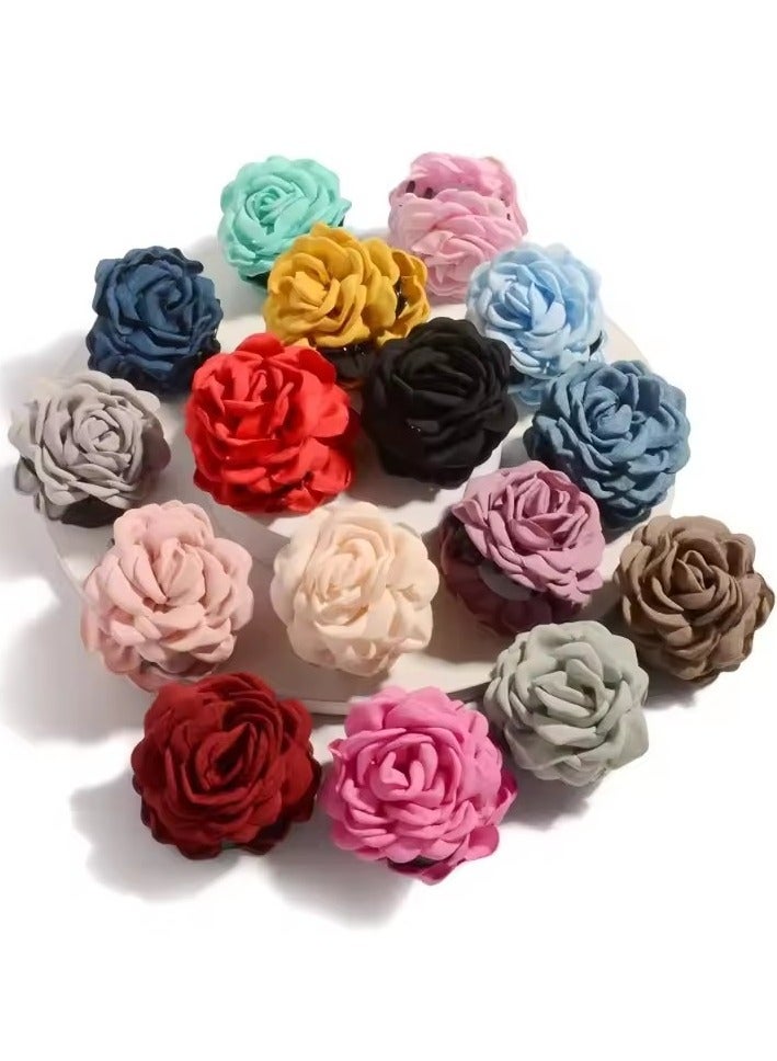 Goolsky Rose Flower Hair Claw Clips for Women, Medium Size, Cotton Fabric, Korean Hairpin, Shark Clip, Sweat Accessories, 16 Colors, - Image 4