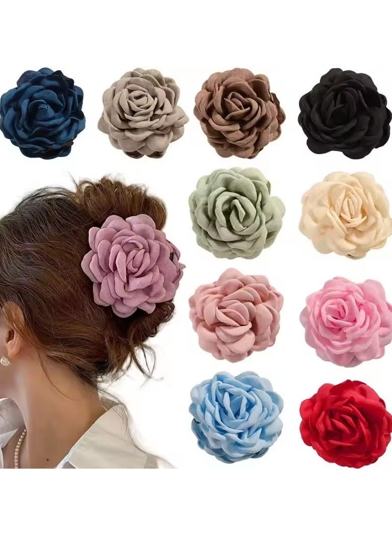 Goolsky Rose Flower Hair Claw Clips for Women, Medium Size, Cotton Fabric, Korean Hairpin, Shark Clip, Sweat Accessories, 16 Colors, - Image 5