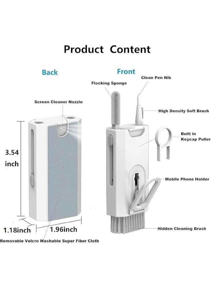 8 in 1 Multifunctional Cleaning Kit Keyboard Dust Cleaner Earphone Brush Phone Screen Cleaner with Soft Bristles Built in Keycap Puller Washable Cloth Phone Holder for PC Camera Tablet,White  - Image 3