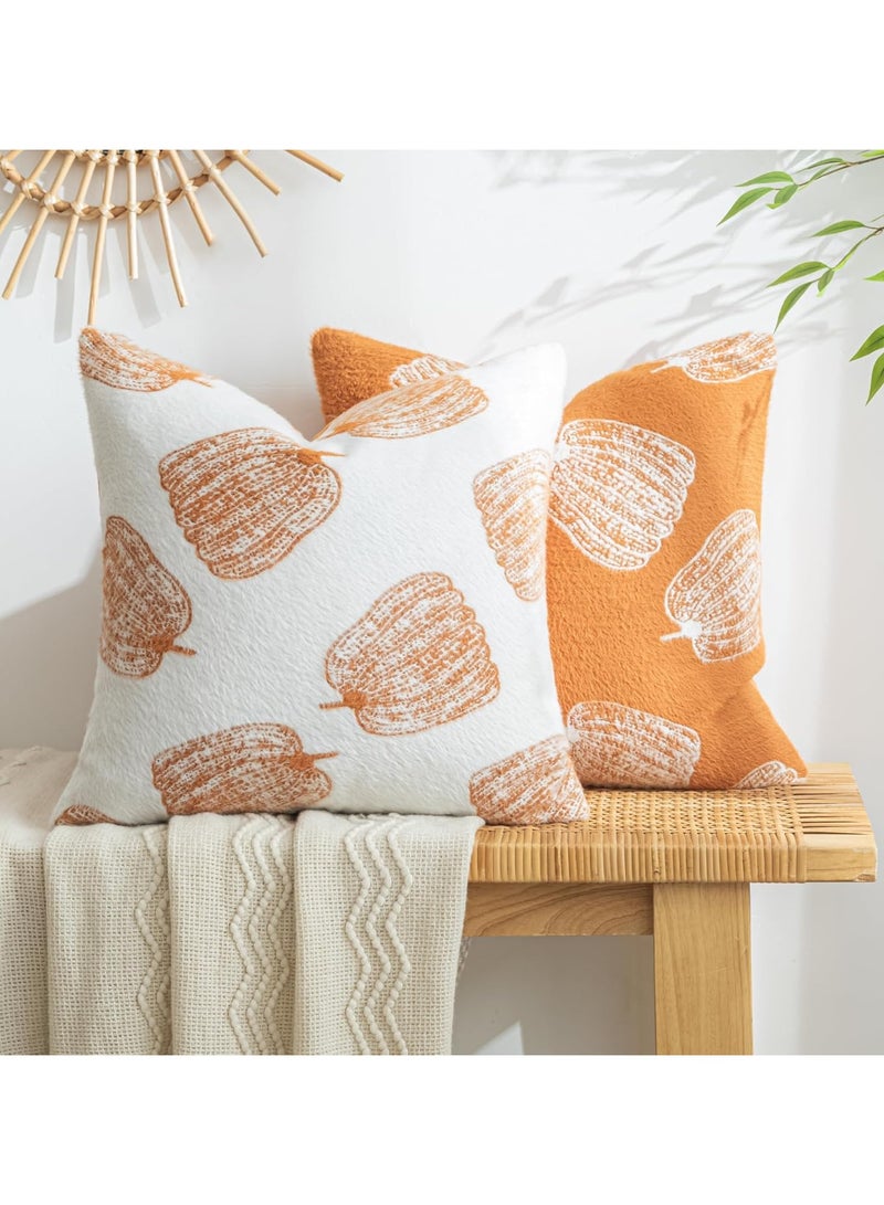 general 2 Pumpkin Autumn Pillow Covers 18 ‘x18’ Orange Farmhouse Velvet Decorative Pillow for Sofa Luxury Home Decor Faux Fur Pillow Covers - Image 1