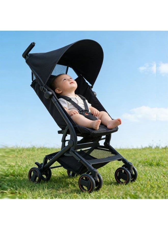 Compact Foldable Baby Stroller Lightweight Travel Pram with Sun Canopy - Black - Image 3