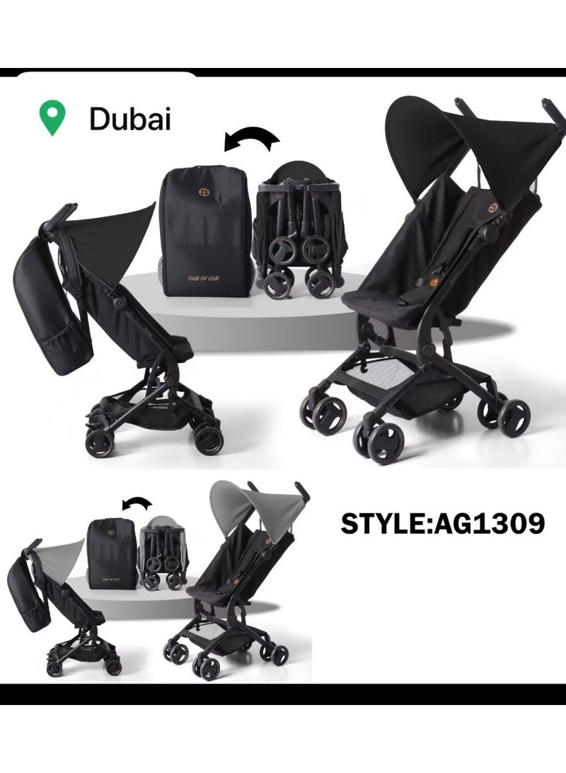 Compact Foldable Baby Stroller Lightweight Travel Pram with Sun Canopy - Black - Image 2