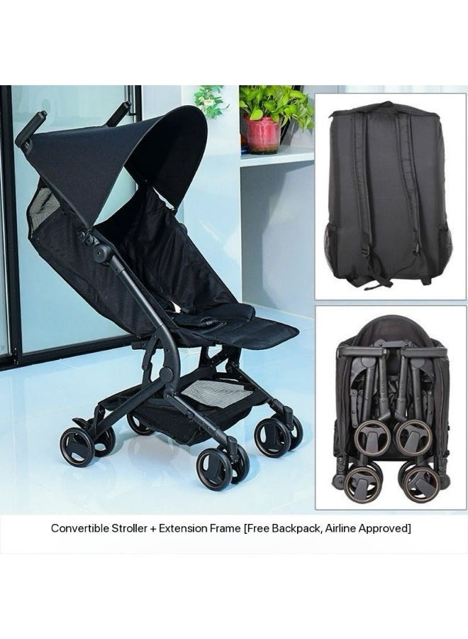 Compact Foldable Baby Stroller Lightweight Travel Pram with Sun Canopy - Black - Image 4