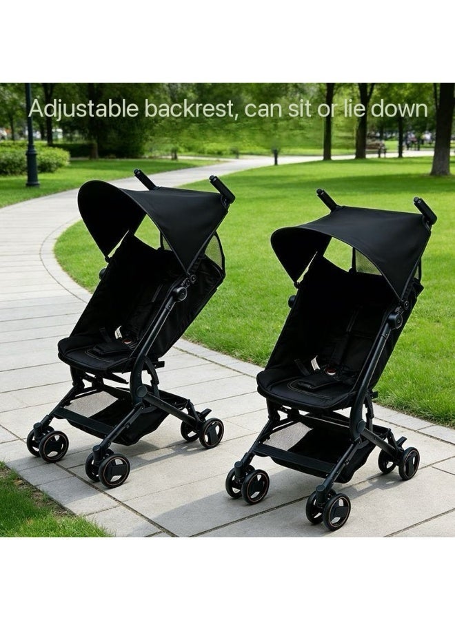 Compact Foldable Baby Stroller Lightweight Travel Pram with Sun Canopy - Black - Image 5