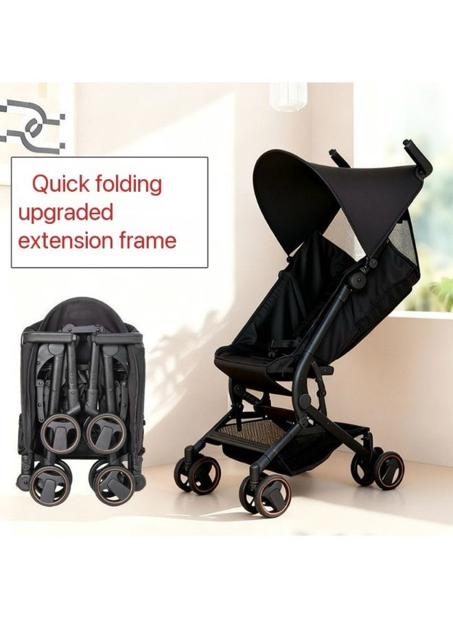 Compact Foldable Baby Stroller Lightweight Travel Pram with Sun Canopy - Black - Image 1