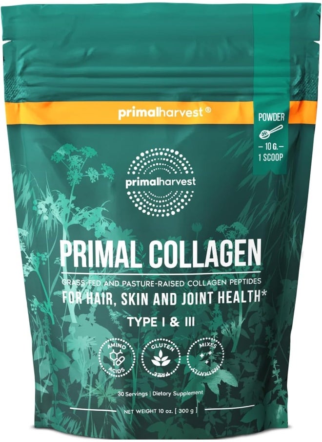 Primal Harvest Collagen Powder For Women Or Men, Collagen Peptides Powder Type I & Iii, 10 Oz For Hair, Skin, Nail, Joint Support Colageno Hidrolizado En Polvo  - Image 1