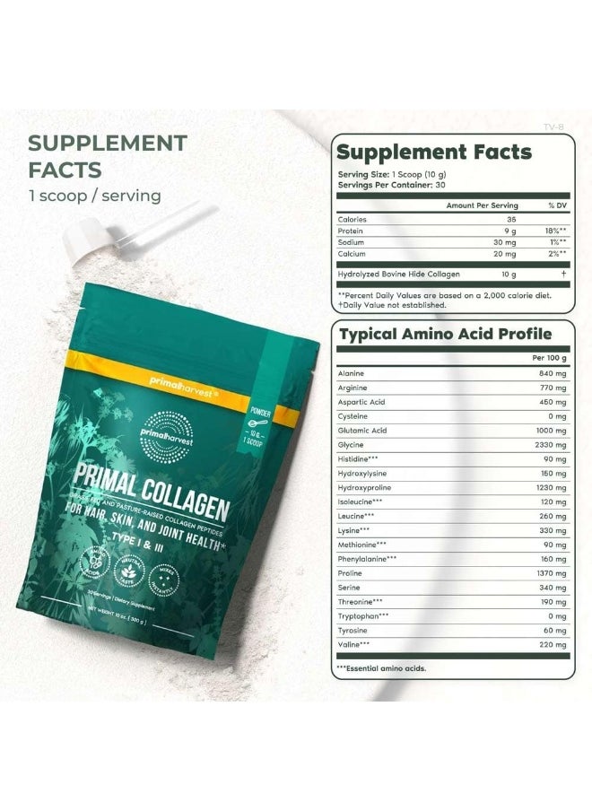 Primal Harvest Collagen Powder For Women Or Men, Collagen Peptides Powder Type I & Iii, 10 Oz For Hair, Skin, Nail, Joint Support Colageno Hidrolizado En Polvo  - Image 2