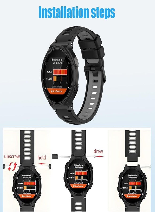 أساور مقاومة للماء متوافقة مع ساعات Garmin Forerunner 735XT / Garmin Forerunner 235 / Garmin Approach S20، أساور معصم رياضية بديلة ناعمة كلاسيكية (أسود رمادي) - Image 3