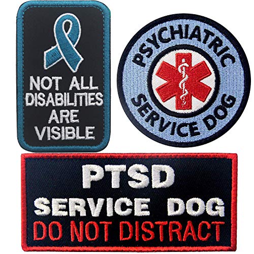 Service Dog PTSD Do Not Distract Not All Disabilities are Visible Embroidered Fastener Hook and Loop Backing Patches for VestsHarnesses