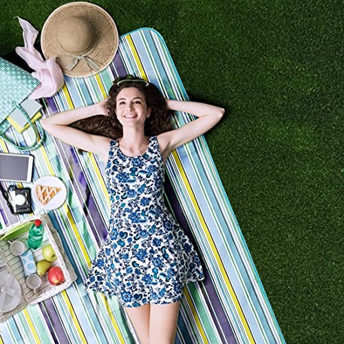 K Y KANGYUN Beach Blanket Outdoor Picnic Blankets Mat 80"x60" Extra Large Waterproof Sand Proof Camping Blanket Lightweight Folding Portable Travel Blanket for Family Park Beach Grass (Blue Line) - Image 4