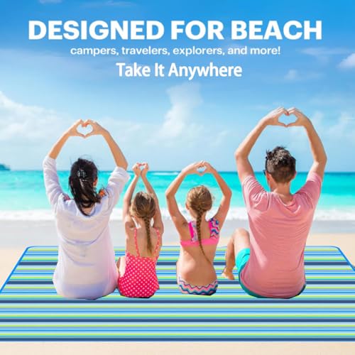 K Y KANGYUN Beach Blanket Outdoor Picnic Blankets Mat 80"x60" Extra Large Waterproof Sand Proof Camping Blanket Lightweight Folding Portable Travel Blanket for Family Park Beach Grass (Blue Line) - Image 2