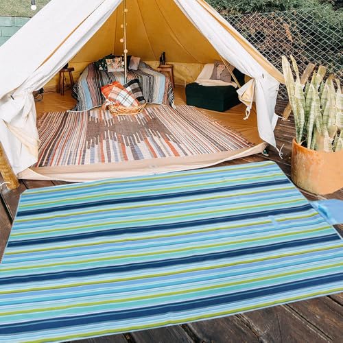 K Y KANGYUN Beach Blanket Outdoor Picnic Blankets Mat 80"x60" Extra Large Waterproof Sand Proof Camping Blanket Lightweight Folding Portable Travel Blanket for Family Park Beach Grass (Blue Line) - Image 3