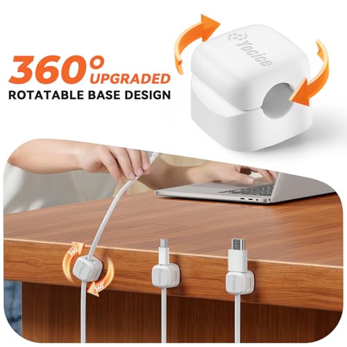 Yocice 12Pack Rotatable Cord Organizer,Spring Cable Clips Desk Cable Management Cord Holder Adhesive Phone Charger Cord Clips for Home Office Car Wall Nightstand Accessories, White - Image 2