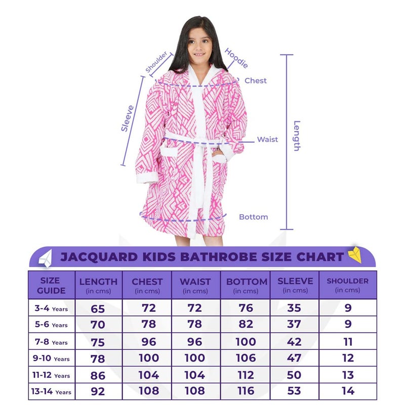 Rangoli 100% Cotton Jacquard Kids Bathrobe - Pink, 7-8 Years - Image 4