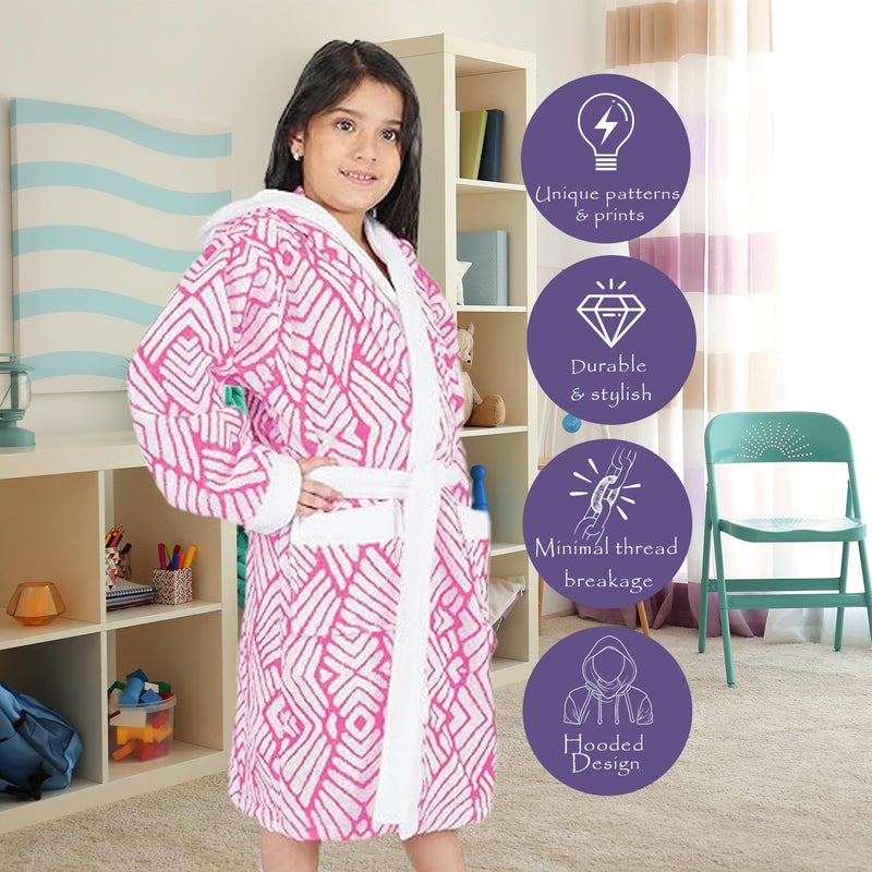 Rangoli 100% Cotton Jacquard Kids Bathrobe - Pink, 7-8 Years - Image 3