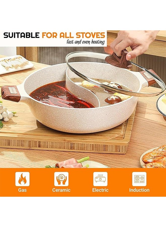 داريو قدر شابو شابو مزدوج 5 كوارت مع فاصل، قدر مطهي 12 بوصة بطبقة غير لاصقة، قدر مزدوج النكهة متعدد الوظائف متوافق مع موقد الحث، الغاز، الكهربائي والسيراميك – حجم عائلي - Image 4