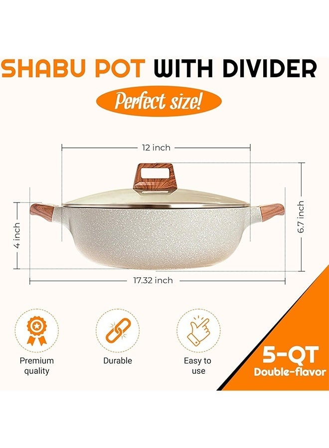 داريو قدر شابو شابو مزدوج 5 كوارت مع فاصل، قدر مطهي 12 بوصة بطبقة غير لاصقة، قدر مزدوج النكهة متعدد الوظائف متوافق مع موقد الحث، الغاز، الكهربائي والسيراميك – حجم عائلي - Image 3