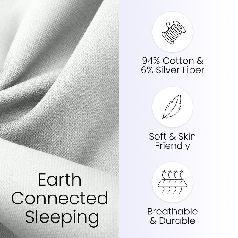 Hooga Grounding Sheet  Twin Size  Organic Fitted Grounded Sheet  Earth Connected Bedding (75""x39""x15"") Pure Silver Fiber and Cotton  Grounding Cord Included. Off White - Image 5