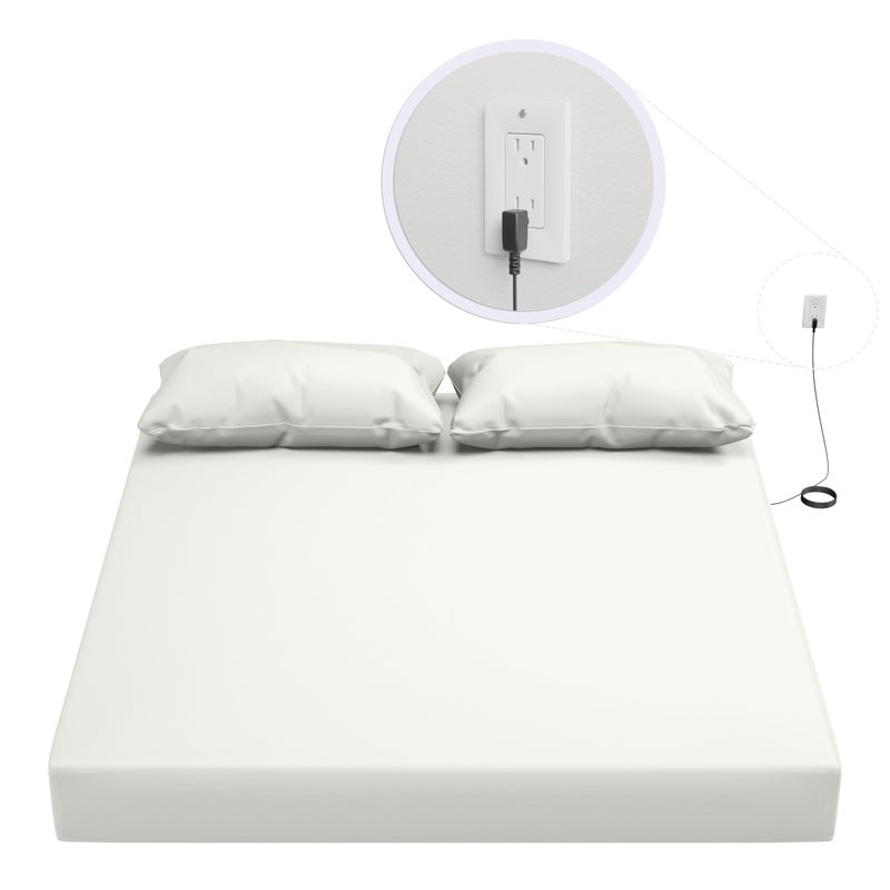 Hooga Grounding Sheet  Twin Size  Organic Fitted Grounded Sheet  Earth Connected Bedding (75""x39""x15"") Pure Silver Fiber and Cotton  Grounding Cord Included. Off White - Image 1