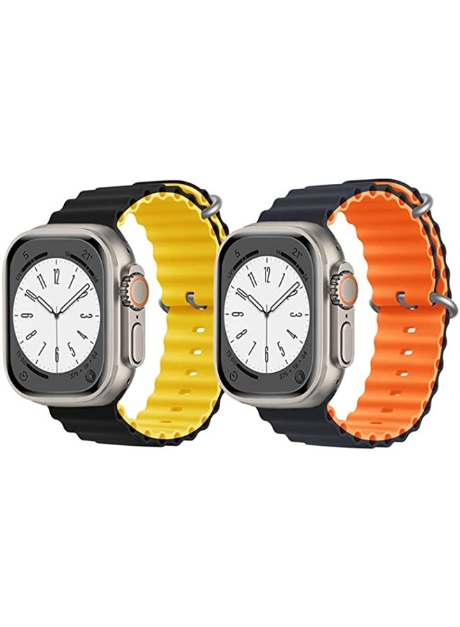 IAF Silicone Ocean Band Strap for Apple Watch Ultra 8 49mm Black/Yellow Double Side Strap with Black/Orange2 Double Side Strap Set of 2