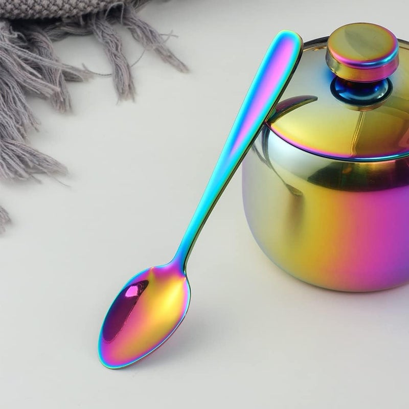 TUPMFG 3-Piece Seasoning Box with Spoon and Lid 304 Stainless Steel Condiment Canisters Pots Seasoning Jars for Spice Salt Sugar-Rainbow - Image 3
