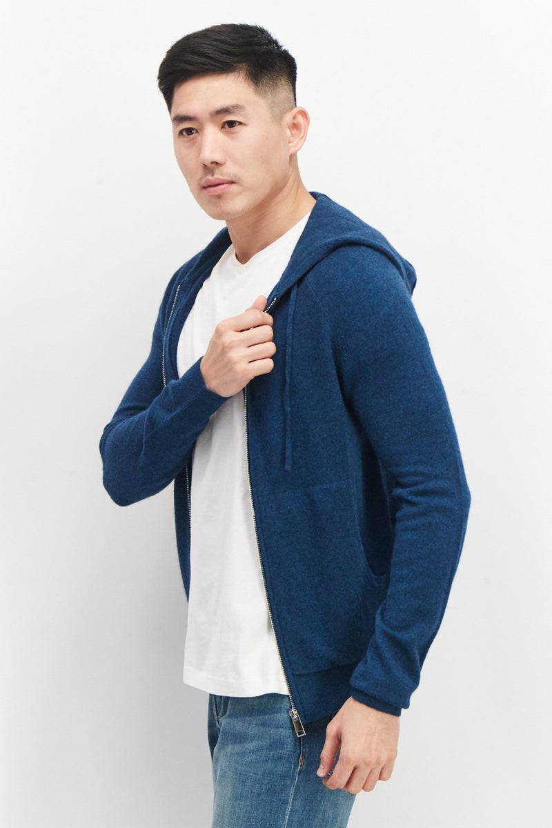 Celio Men Hood Crochet Shirt Jacket, Teal Blue - Image 2