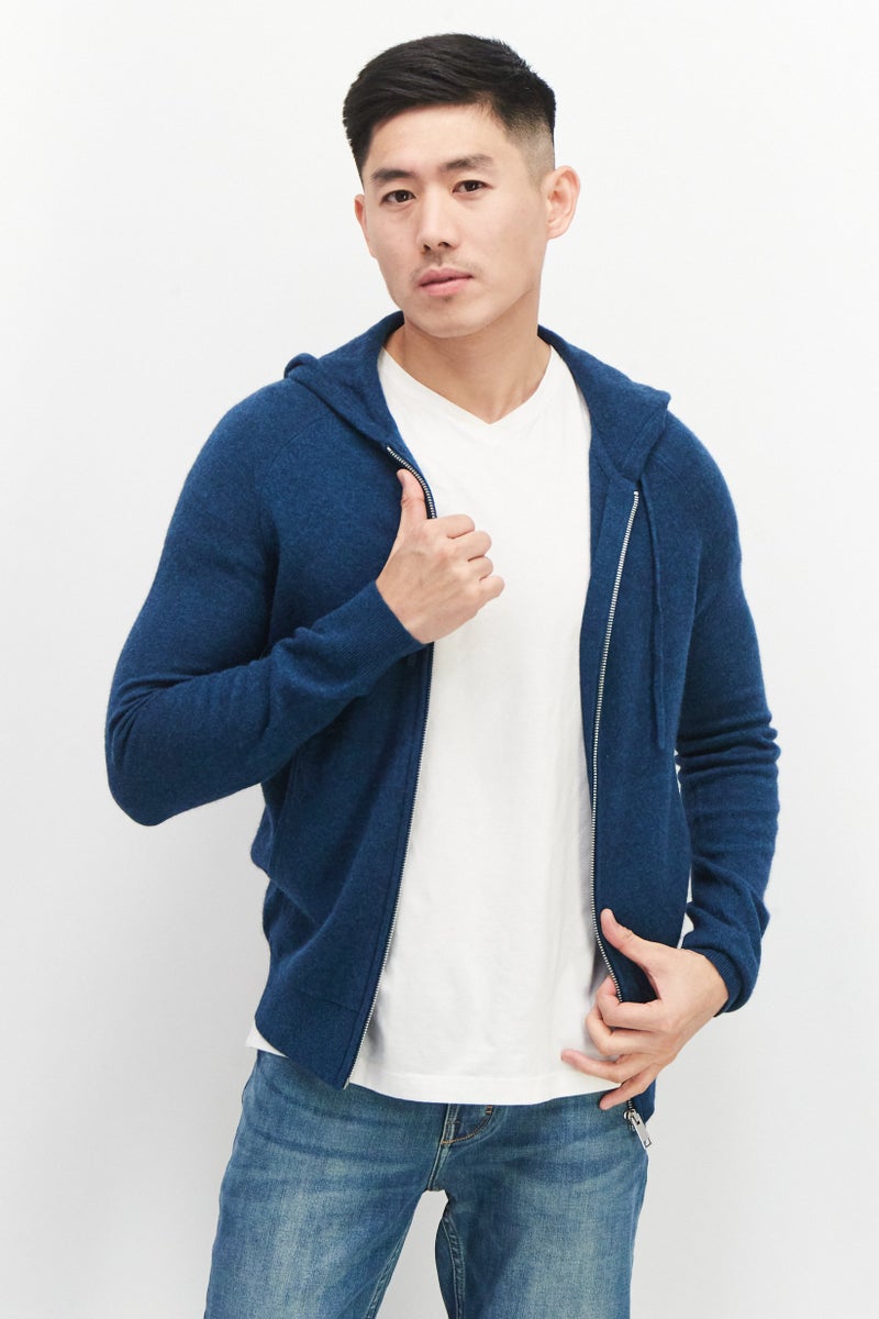 Celio Men Hood Crochet Shirt Jacket, Teal Blue - Image 1