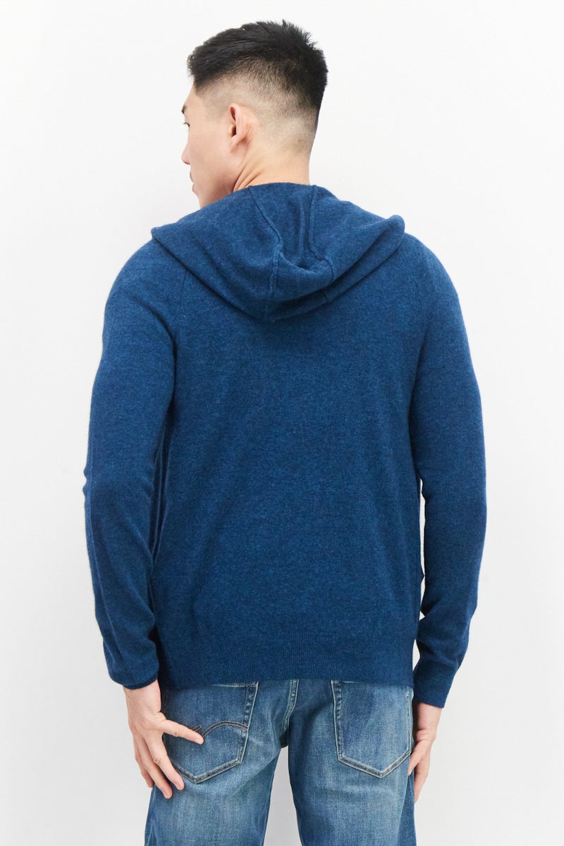 Celio Men Hood Crochet Shirt Jacket, Teal Blue - Image 3