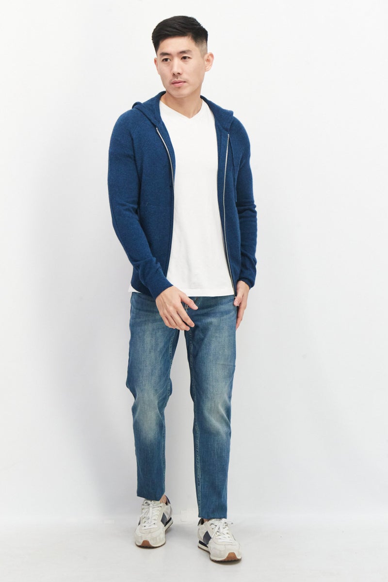 Celio Men Hood Crochet Shirt Jacket, Teal Blue - Image 4