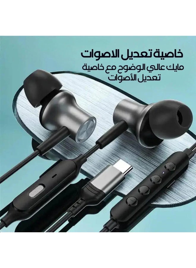 سماعة اذن KARAOKE سلك تايب سي بخاصية تغييرالأصوات متوافق مع جميع الاجهزه و الايبادات بمنفذ تاسي سي اللون اسود - Image 4