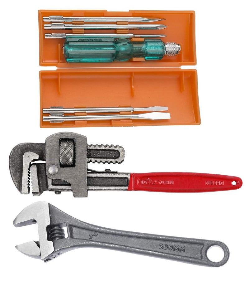 SNE Multi-Purpose 8 inch Wrench & Screwdriver Set, Handle pipe Wrench - Image 5